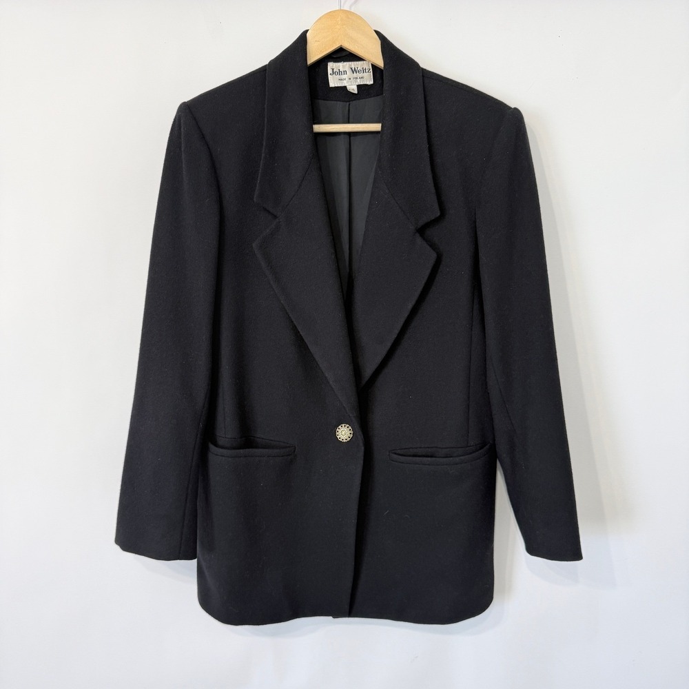 VTG John Weitz Wool Cashmere Blazer Womens 10 Black Quiet Luxury Power‎ Suiting